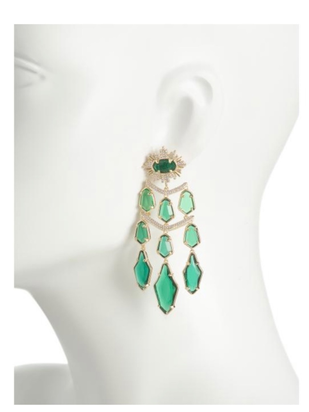 Kendra Scott Alexandria Tiered Statement Earrings in Gold & Green Glass - Picture 2 of 5